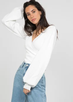 Pulls L Cardigans^Outfitbook Pull cache coeur à manches ballons BLANC