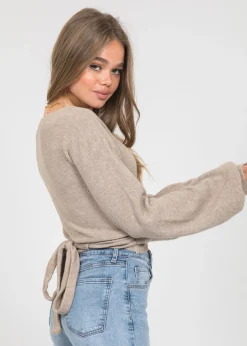 Pulls L Cardigans^Outfitbook Pull cache coeur à manches ballons TAUPE