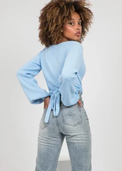 Pulls L Cardigans^Outfitbook Pull cache coeur à manches ballons BLEU
