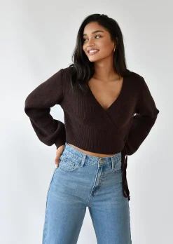 Pulls L Cardigans^Outfitbook Pull cache coeur à manches ballon MARRON