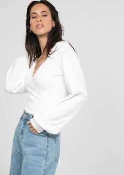Pulls L Cardigans^Outfitbook Pull cache coeur à manches ballons BLANC