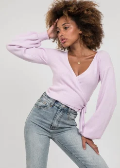 Pulls L Cardigans^Outfitbook Pull cache coeur à manches ballons LILAS