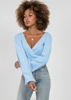 Pulls L Cardigans^Outfitbook Pull cache coeur à manches ballons BLEU
