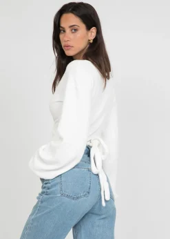 Pulls L Cardigans^Outfitbook Pull cache coeur à manches ballons BLANC