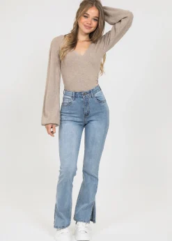 Pulls L Cardigans^Outfitbook Pull cache coeur à manches ballons TAUPE
