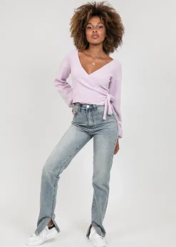 Pulls L Cardigans^Outfitbook Pull cache coeur à manches ballons LILAS