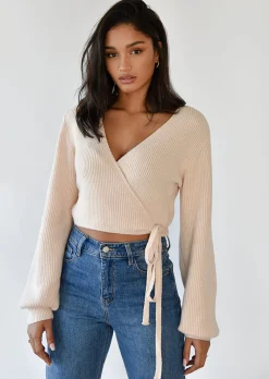 Pulls L Cardigans^Outfitbook Pull cache coeur à manches ballon BEIGE