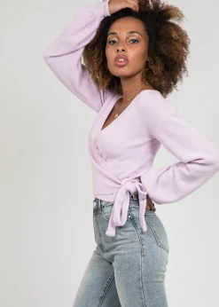 Pulls L Cardigans^Outfitbook Pull cache coeur à manches ballons LILAS