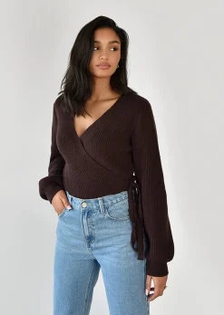 Pulls L Cardigans^Outfitbook Pull cache coeur à manches ballon MARRON