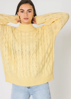 Pulls L Cardigans^Outfitbook Pull col haut en maille torsadée pastel JAUNE