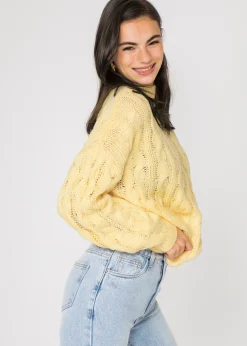 Pulls L Cardigans^Outfitbook Pull col haut en maille torsadée pastel JAUNE