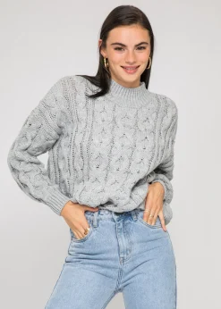 Pulls L Cardigans^Outfitbook Pull col haut en maille torsadée GRIS