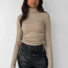 Pulls L Cardigans^Outfitbook Pull col montant froncé sur les côtés camel