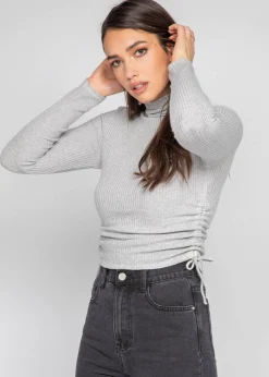 Pulls L Cardigans^Outfitbook Pull col montant froncé sur les côtés gris