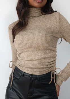 Pulls L Cardigans^Outfitbook Pull col montant froncé sur les côtés camel