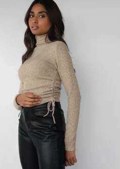Pulls L Cardigans^Outfitbook Pull col montant froncé sur les côtés camel