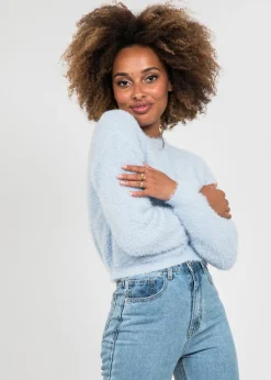 Pulls L Cardigans^Outfitbook Pull col rond duveteux BLEU