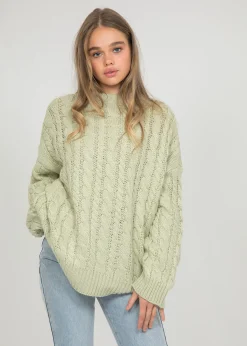 Pulls L Cardigans^Outfitbook Pull col rond en maille torsadée VERT