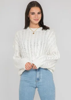 Pulls L Cardigans^Outfitbook Pull col rond en maille torsadée BLANC