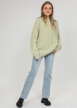 Pulls L Cardigans^Outfitbook Pull col rond en maille torsadée VERT