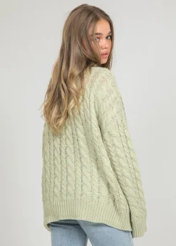 Pulls L Cardigans^Outfitbook Pull col rond en maille torsadée VERT