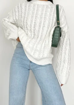Pulls L Cardigans^Outfitbook Pull col rond en maille torsadée BLANC