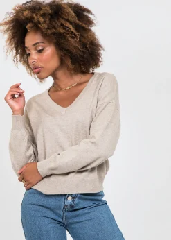 Pulls L Cardigans^Outfitbook Pull col V en maille taupe