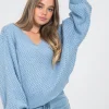 Pulls L Cardigans^Outfitbook Pull col V oversize en maille torsadée bleu