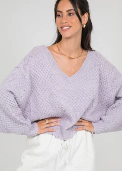 Pulls L Cardigans^Outfitbook Pull col V oversize en maille torsadée LILAS