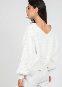 Pulls L Cardigans^Outfitbook Pull col V oversize en maille torsadée BLANC