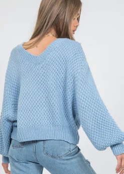 Pulls L Cardigans^Outfitbook Pull col V oversize en maille torsadée bleu