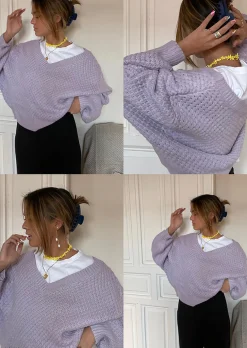 Pulls L Cardigans^Outfitbook Pull col V oversize en maille torsadée LILAS