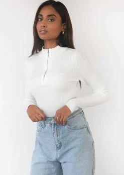 Pulls L Cardigans^Outfitbook Pull côtelé avec col zippé blanc white