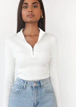 Pulls L Cardigans^Outfitbook Pull côtelé avec col zippé blanc white
