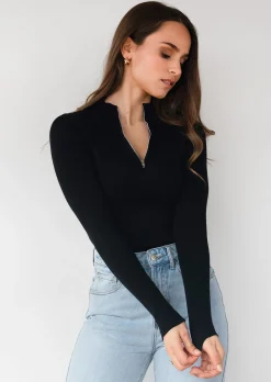 Pulls L Cardigans^Outfitbook Pull côtelé avec col zippé noir