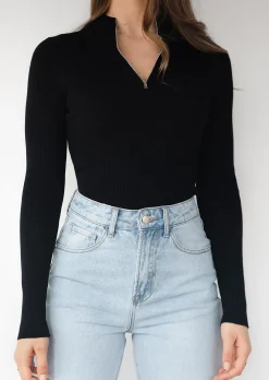 Pulls L Cardigans^Outfitbook Pull côtelé avec col zippé noir
