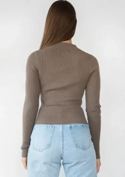 Pulls L Cardigans^Outfitbook Pull côtelé avec col zippé taupe