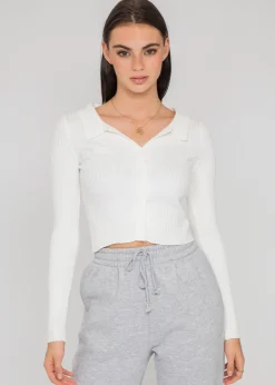 Pulls L Cardigans^Outfitbook Pull côtelé avec col à revers BLANC