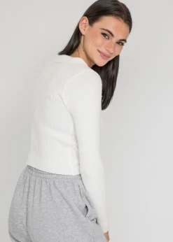 Pulls L Cardigans^Outfitbook Pull côtelé avec col à revers BLANC
