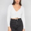 Pulls L Cardigans^Outfitbook Pull côtelé court froncé blanc