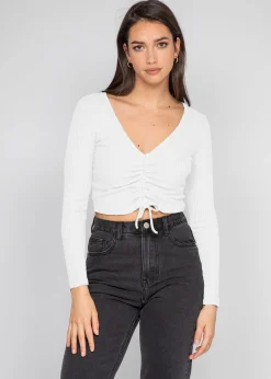 Pulls L Cardigans^Outfitbook Pull côtelé court froncé blanc