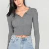 Pulls L Cardigans^Outfitbook Pull côtelé avec col à revers GRIS