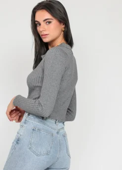 Pulls L Cardigans^Outfitbook Pull côtelé avec col à revers GRIS