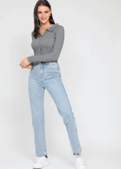 Pulls L Cardigans^Outfitbook Pull côtelé avec col à revers GRIS