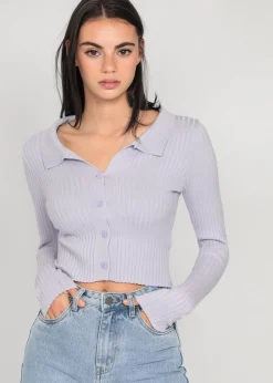 Pulls L Cardigans^Outfitbook Pull côtelé avec col à revers LILAS