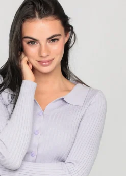 Pulls L Cardigans^Outfitbook Pull côtelé avec col à revers LILAS