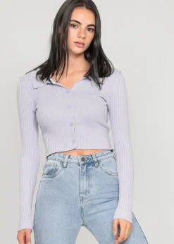 Pulls L Cardigans^Outfitbook Pull côtelé avec col à revers LILAS