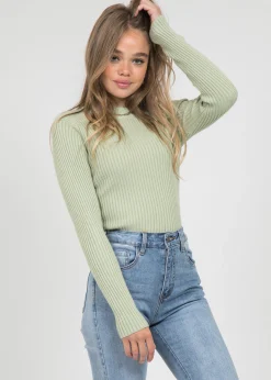Pulls L Cardigans^Outfitbook Pull côtelé ras de cou VERT