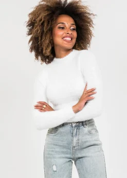 Pulls L Cardigans^Outfitbook Pull duveteux col montant BLANC