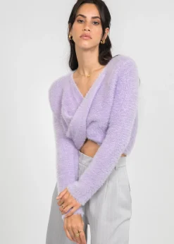 Pulls L Cardigans^Outfitbook Pull duveteux drapé LILAS